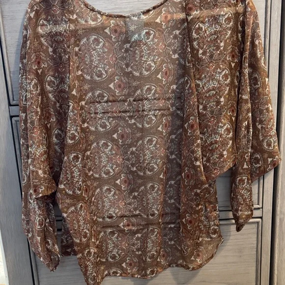 H.I.P. Lightweight Paisley Kimono Cardigan - Brown & Cream - Picture 5 of 6